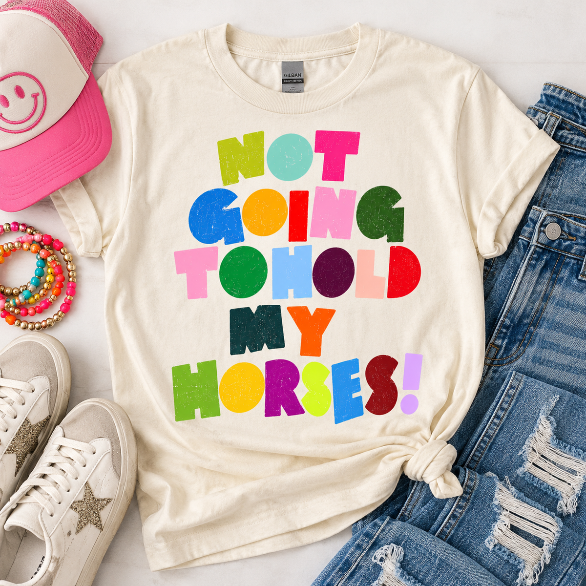 Not Gonna Hold My Horses tee - ivory