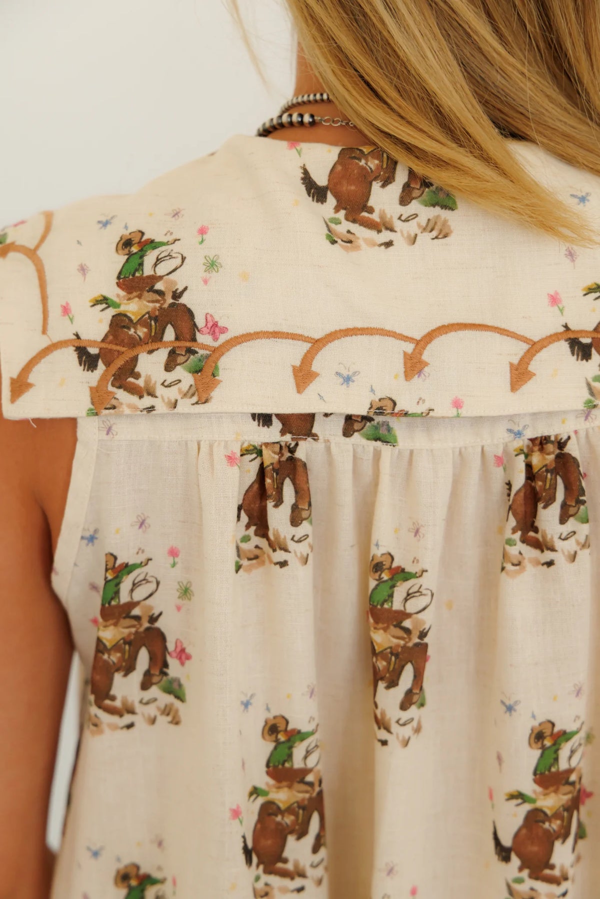 Cowboy Embroidery Baby Doll Dress