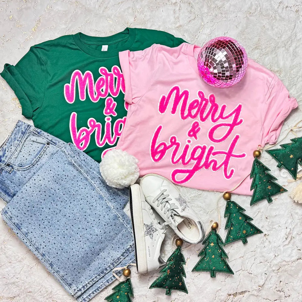 PINK FLUFFY MERRY AND BRIGHT TEE