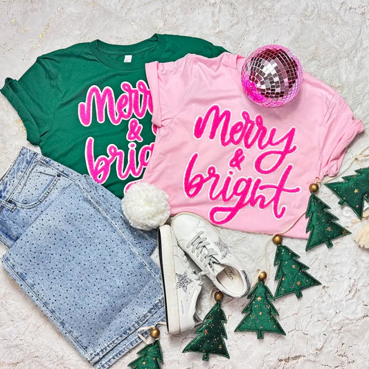PINK FLUFFY MERRY AND BRIGHT TEE