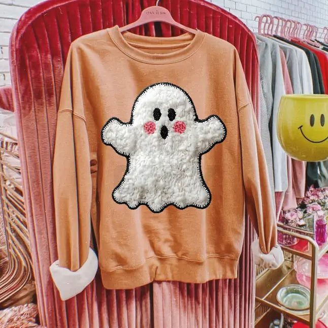 FAUX YARN FLUFFY GHOST SWEATSHIRT