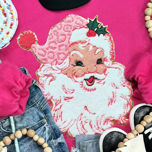 PINK CHENILLE SANTA SWEATSHIRT