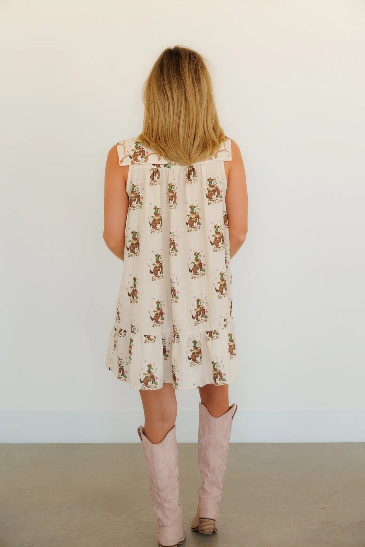 Cowboy Embroidery Baby Doll Dress